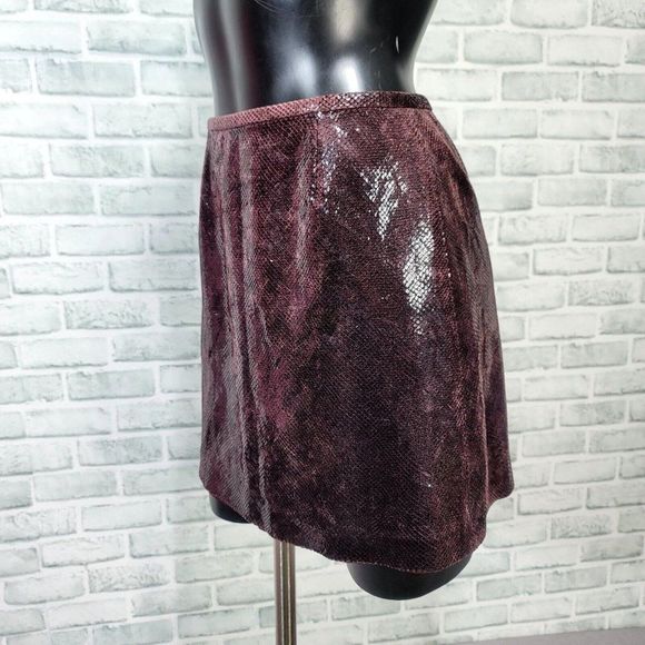 Vintage 90s Cache Womens 4 Dark Burgundy Scale Textured Aline Mini Skirt - Picture 3 of 10
